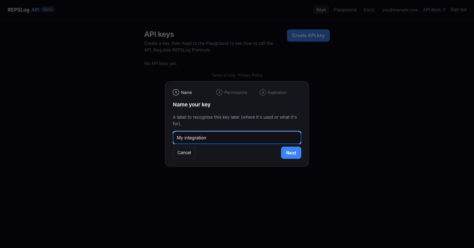 Create-key wizard: name your key