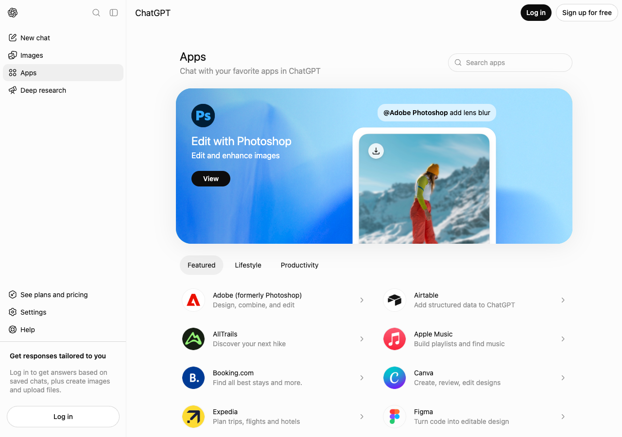The Apps directory in ChatGPT